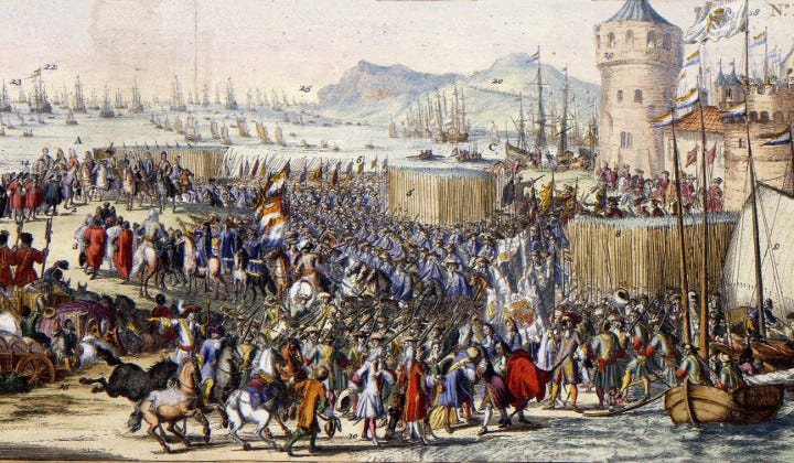 Glorious revolution of Anno Domini 1688 with some Dutch fellows coming ashore