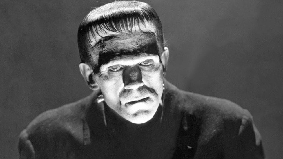 imagem em preto e branco do monstro de Frankenstein