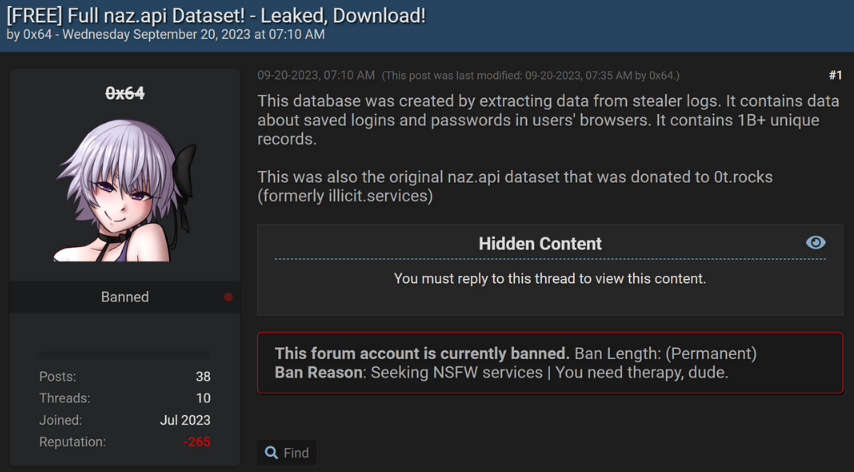 Forum post advertising the Naz.API leak