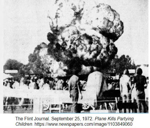 Picture from a newspaper showing a large fireball from the disaster - from the perspective of onlookers at the airshow