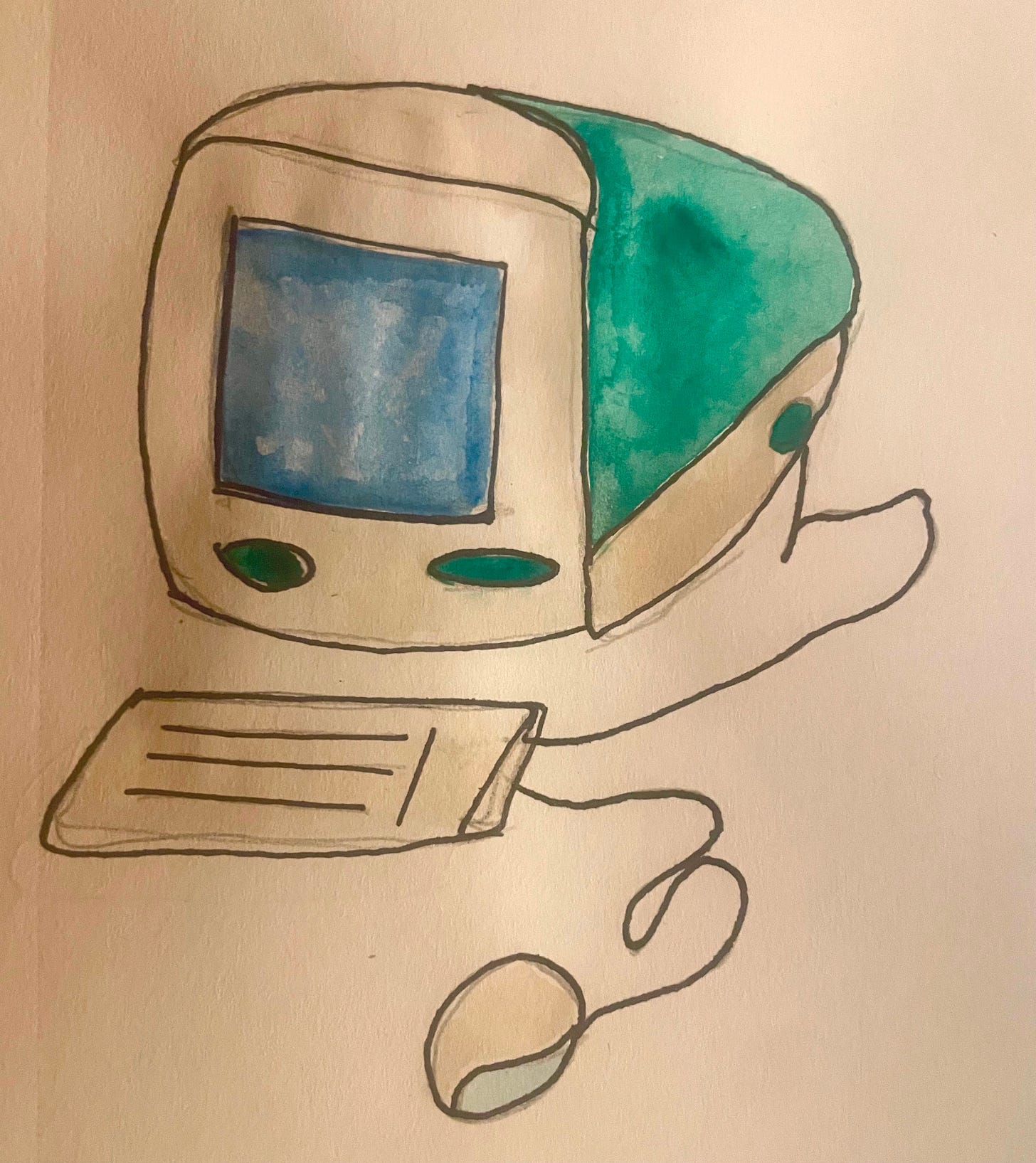 crude illustraton of a 90s-era imac