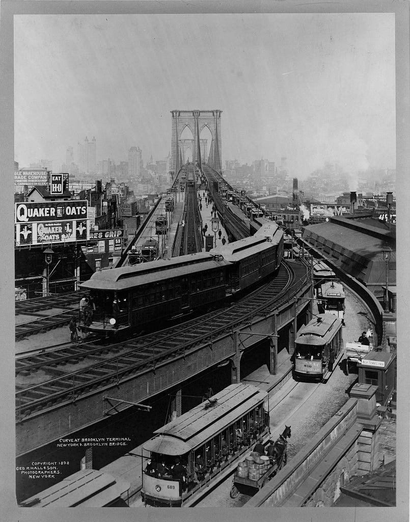 Curve at Brooklyn Terminal, New York & Brooklyn Bridge / Geo. P. Hall &  Son, photographers, New York. | Library of Congress