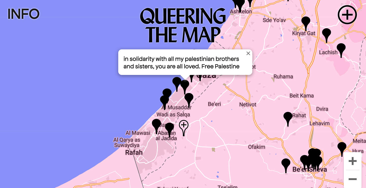 A screenshot of the interactive website, Queering the Map.