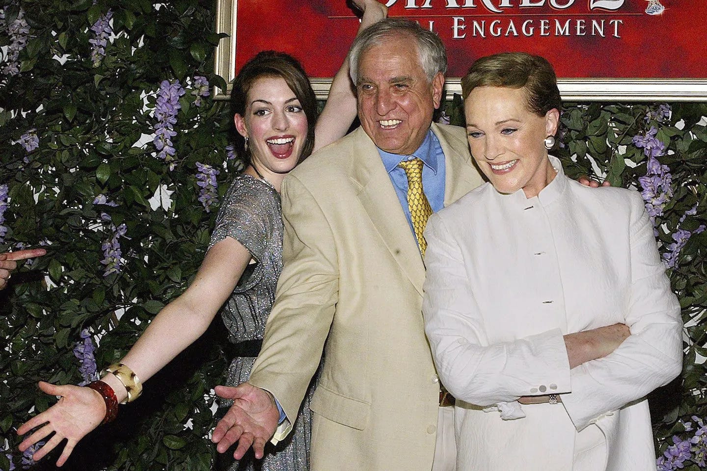 Anne Hathaway, Garry Marshall, and Julie Andrews at the red carpet premiere of The Princess Diaries 2: Royal Engagement.