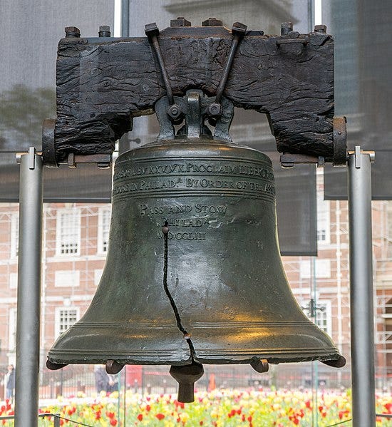 the Liberty Bell in Philadelphia, photographed by William Zhang, courtesy of Wikimedia Commons, used in accordance with Creative Commons attribution 2.0