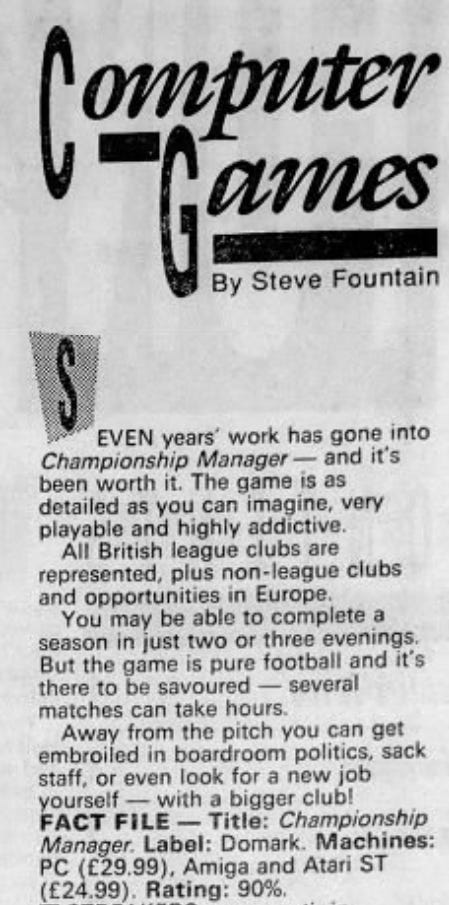 Championship Manager Review 1992