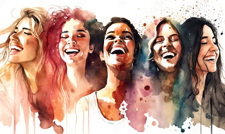 Fotografiet, Poster Happy women group for International Women's day ,  watercolor style illustration, iDoPixBox på Europosters.se