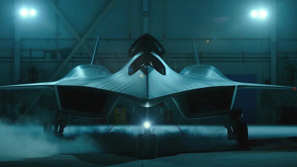 SR-72 Darkstar aircraft in a hangar.