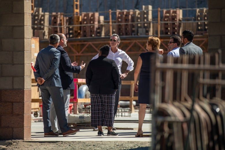 California Gov. Gavin Newsom tours the site where the City of Antioch Brakish Water Desalination Project is being built in Antioch on Aug. 11, 2022. Photo by Martin do Nascimento, CalMatters