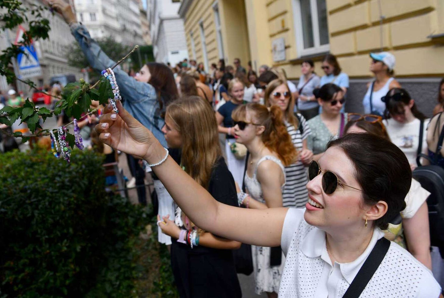 Taylor Swift fans gather on Corneliusgasse in Vienna, Austria. 