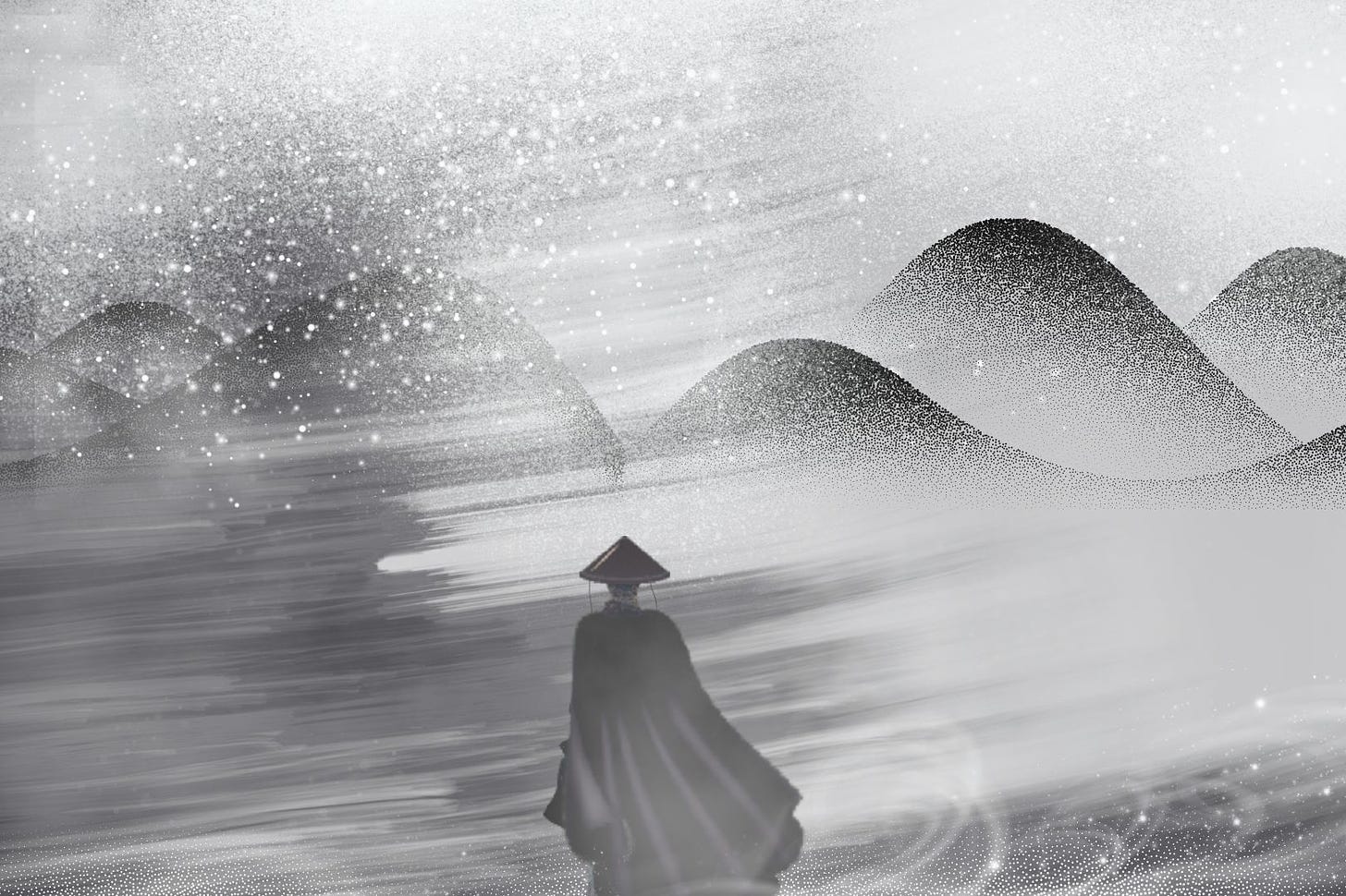 A traveler wandering through the snow storm.