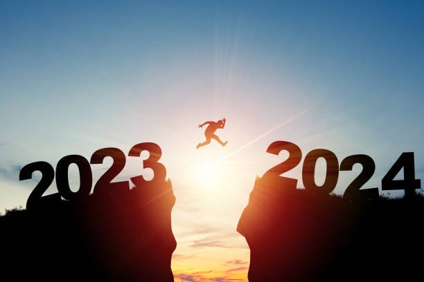 Welcome Merry Christmas And Happy New Year In 2024silhouette Man Jumping  From 2023cliff To 2024 Cliff With Cloud Sky And Sunlight Stock Photo -  Download Image Now - iStock