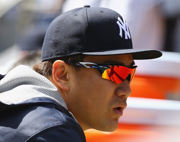 during their game at Yankee Stadium on April 29, 2015 in New York City.