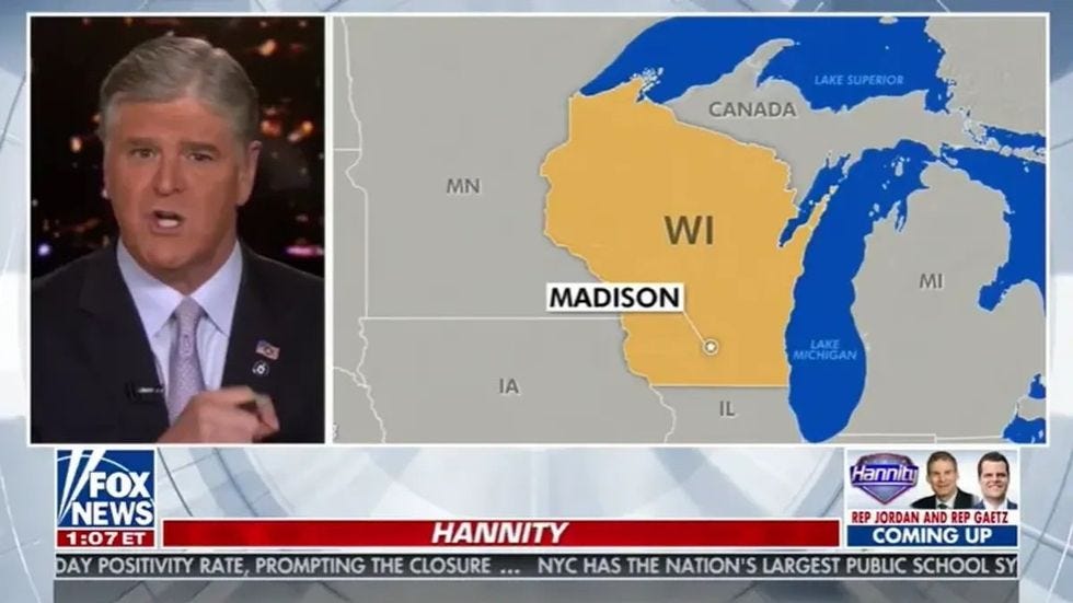 Screenshot of a 2020 Fox News map with Michigan's Upper Peninsula labeled "Canada" 