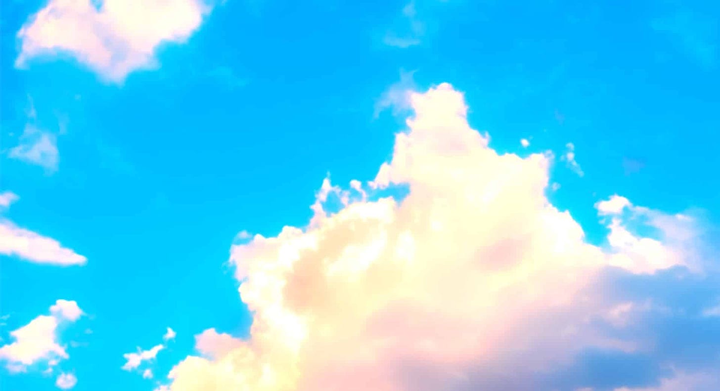 Foto colorida de um céu azul com algumas nuvens brancas. Esse é o fundo da rede social bluesky.