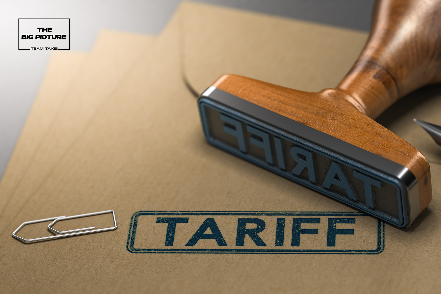 3D illustration of a rubber stamp with the word tariff stamped on paper background. Concept of taxes or duties on imported goods.