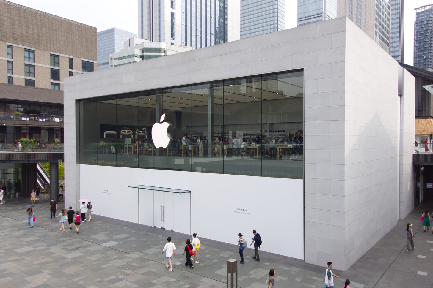 The exterior of Apple Taikoo Li Chengdu under renovation. The ground floor is closed.