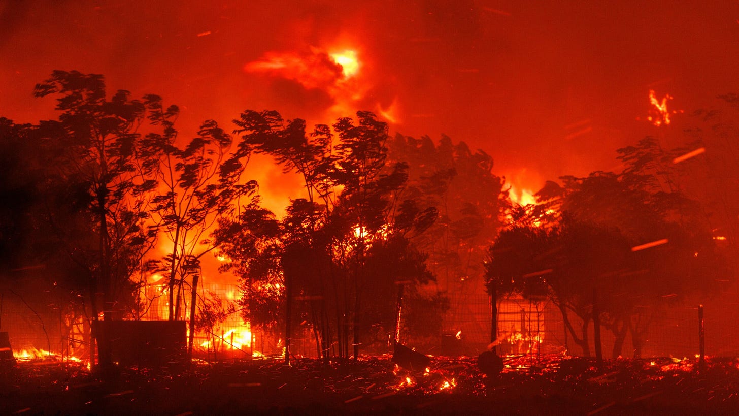 Un feu de forêt brûlant une maison dans le village d'Avantas, près d'Alexandroupolis, en Grèce.