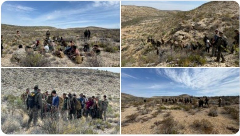 Large groups of migrants encountered by Sheriffs Deputies while attempting to cross the dangerous desert terrain of Terrell County, Texas. Large groups of migrants encountered by Sheriffs Deputies while attempting to cross the dangerous desert terrain of Terrell County, Texas.