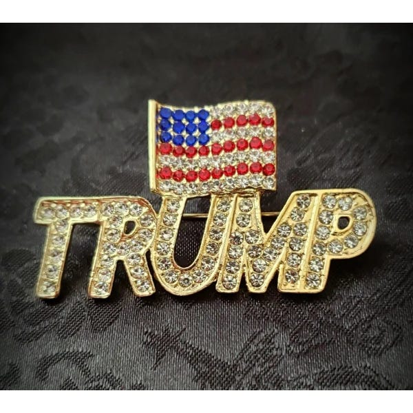 Rhinestone TRUMP w/Flag Brooch (Large 2"), MAGA, Republican, *Fast Shipping