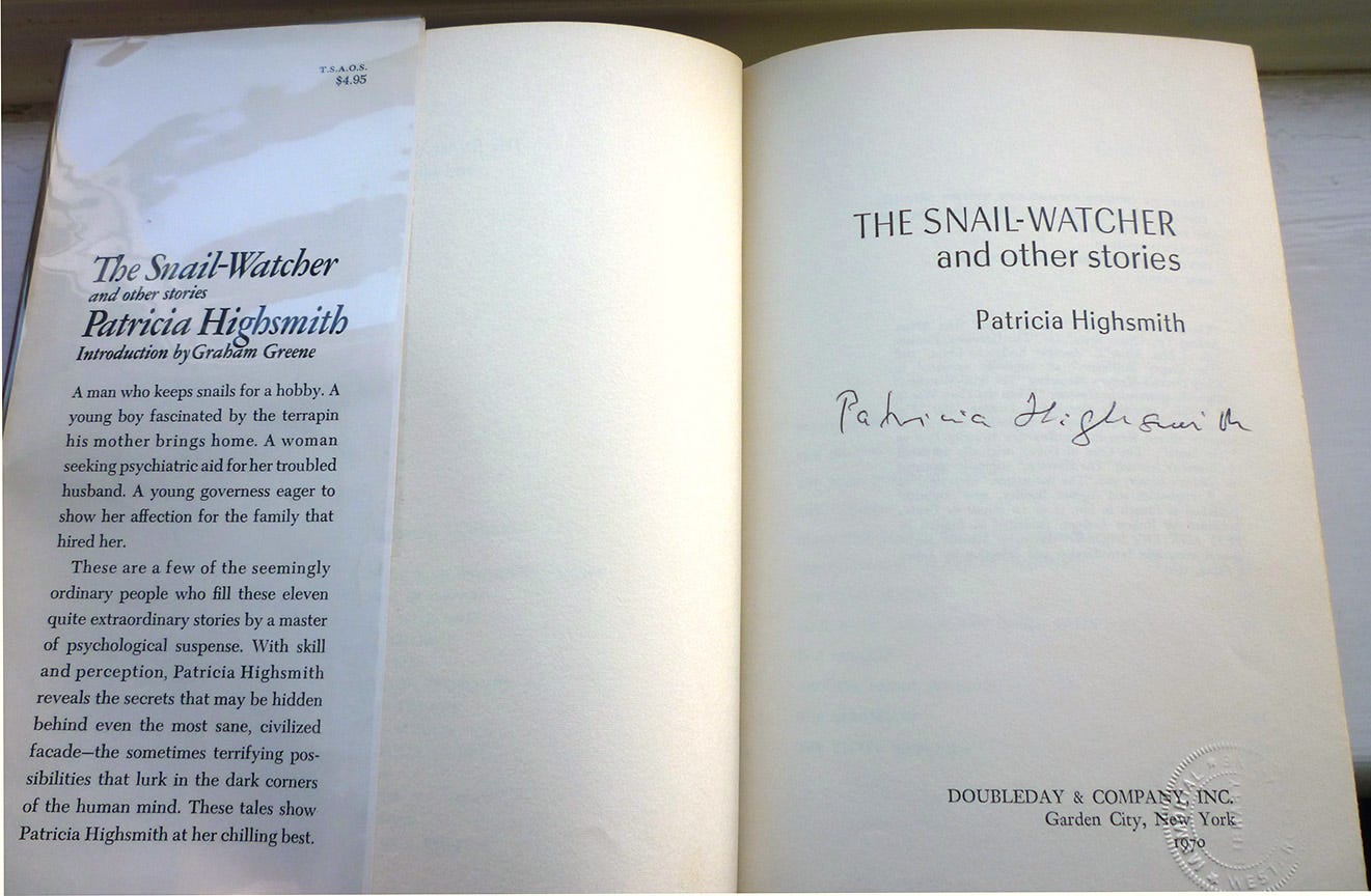 Existential Ennui: The Snail-Watcher and Other Stories by Patricia Highsmith:  Signed First Edition