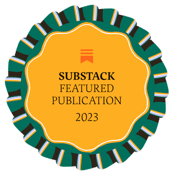 A rosette which says 'Substack featured publication 2023' on it