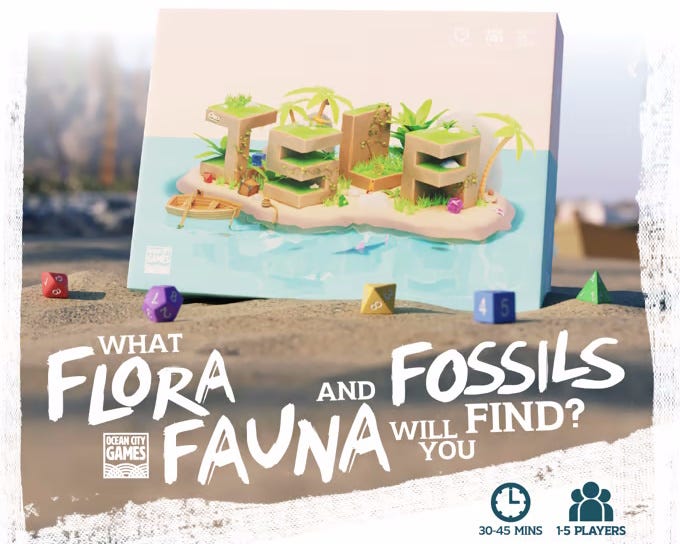 Isla Kickstarter banner, with tagline 'What Flora Fauna and Fossils will you Find?'