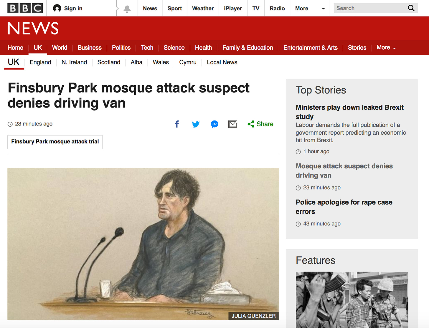 BBC Headline - Man Denies Driving Van