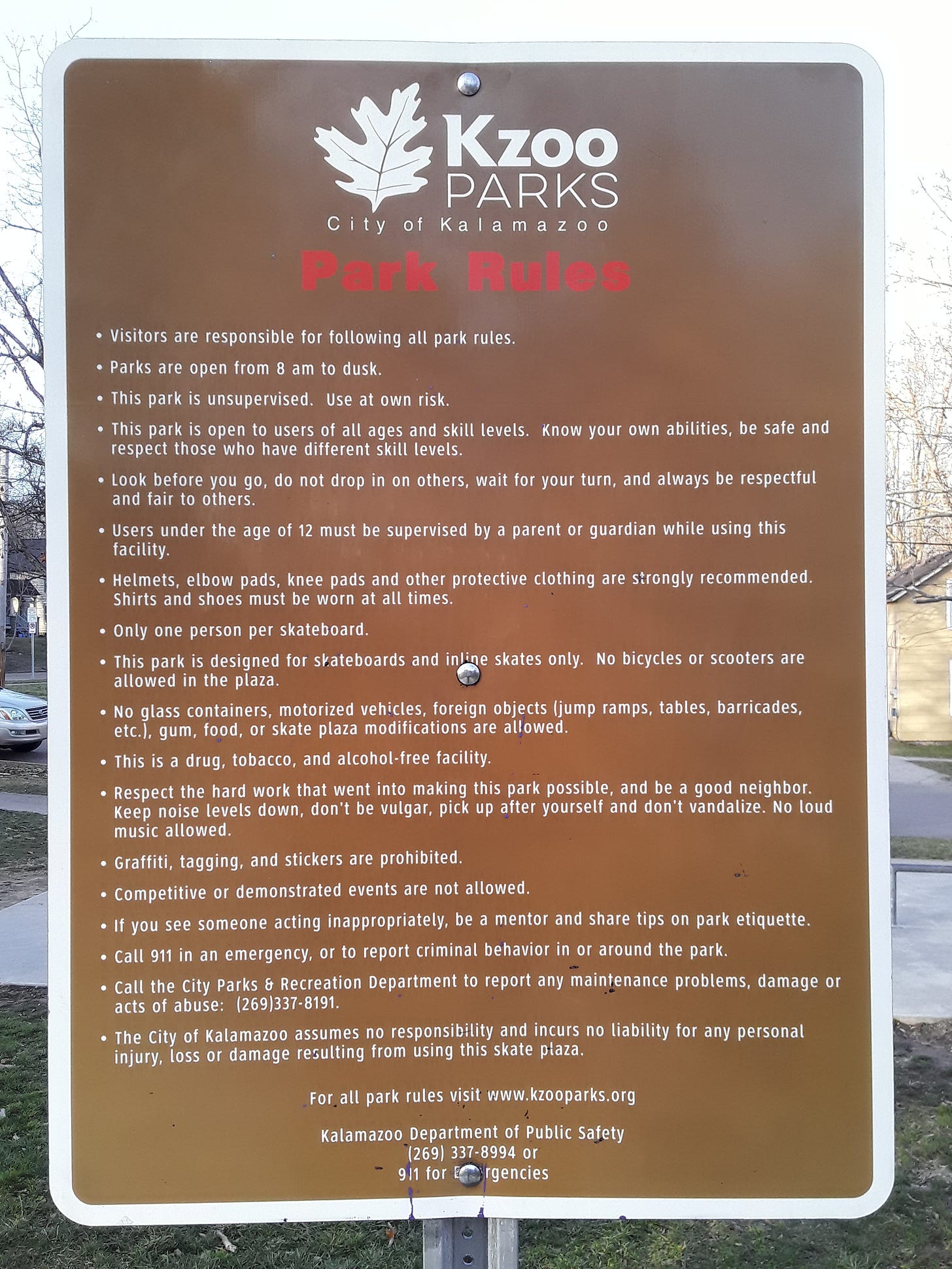 After graffiti removal photograph of Davis Street Park rules sign on Monday, January 9, previously posted on my campaign Facebook page.