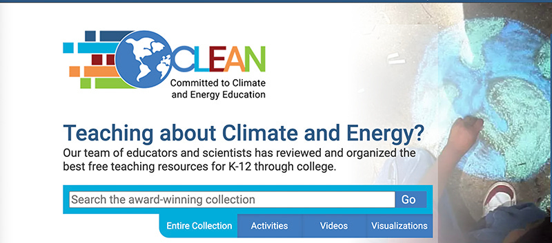 "CLEAN: Committed to Climate and Energy Education." Screenshot of the website