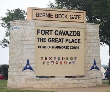 Gate to Fort Cavazos, Texas