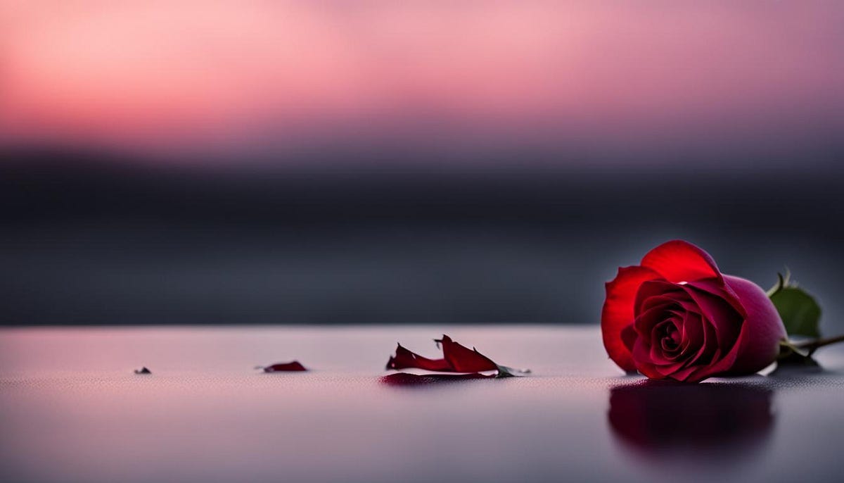 single crimson rose at twilight