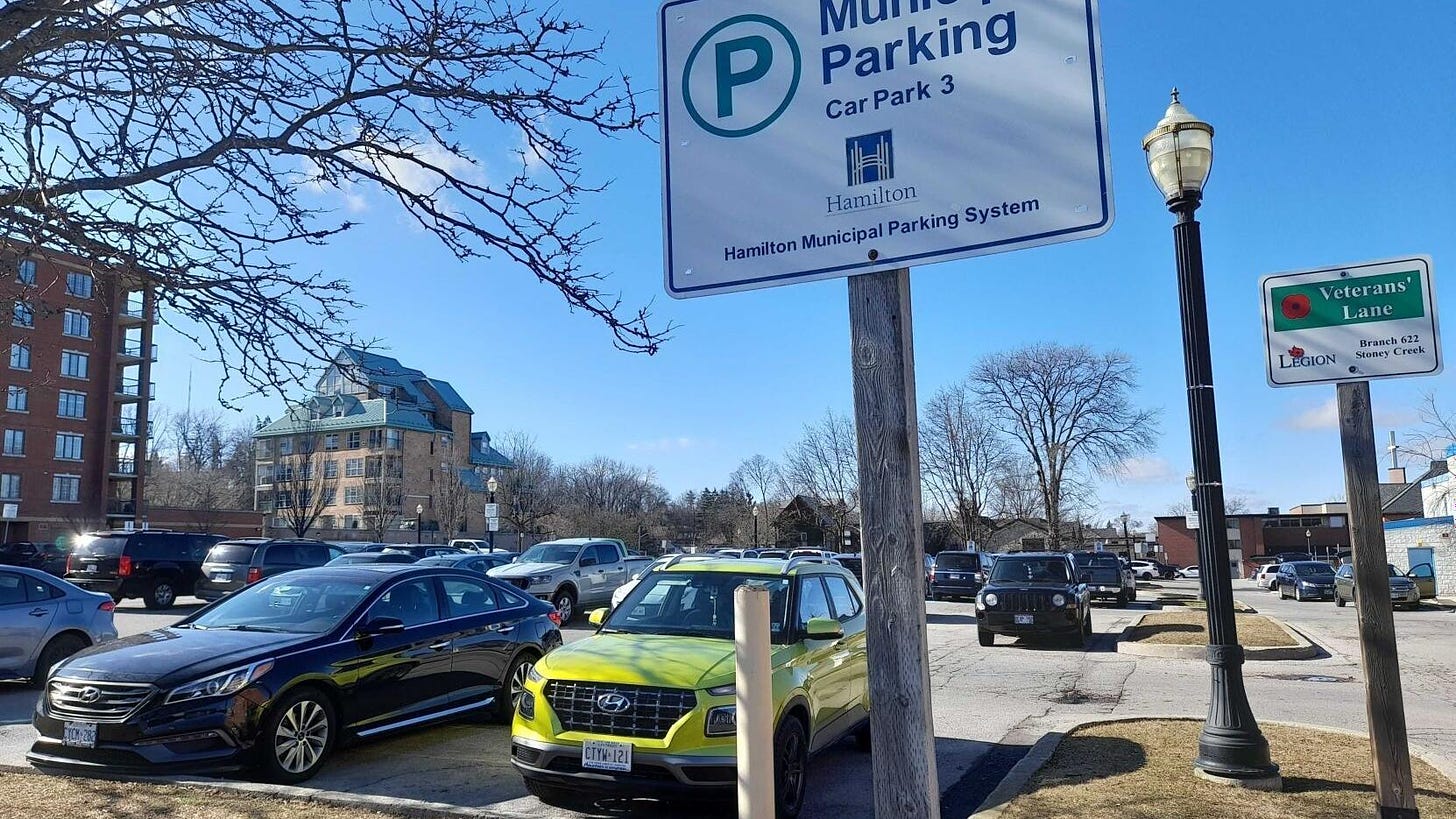 Municipal Parking Car Park 3 in Stoney Creek - one of the parking lots that will now be used for affordable housing