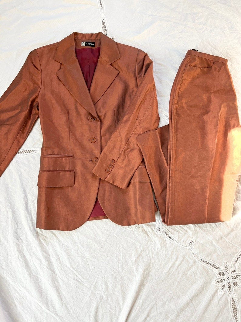 Vintage 80s silk copper blazer and pant suit size med