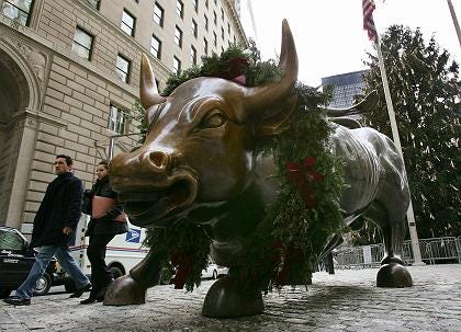 New York Wall Street "Charging Bull" bronze staue which is up for sale
