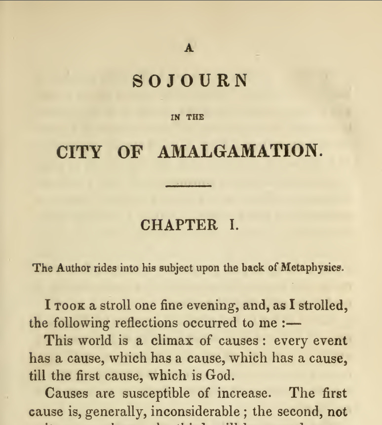 The first page of A Sojourn in the City of Amalgamation