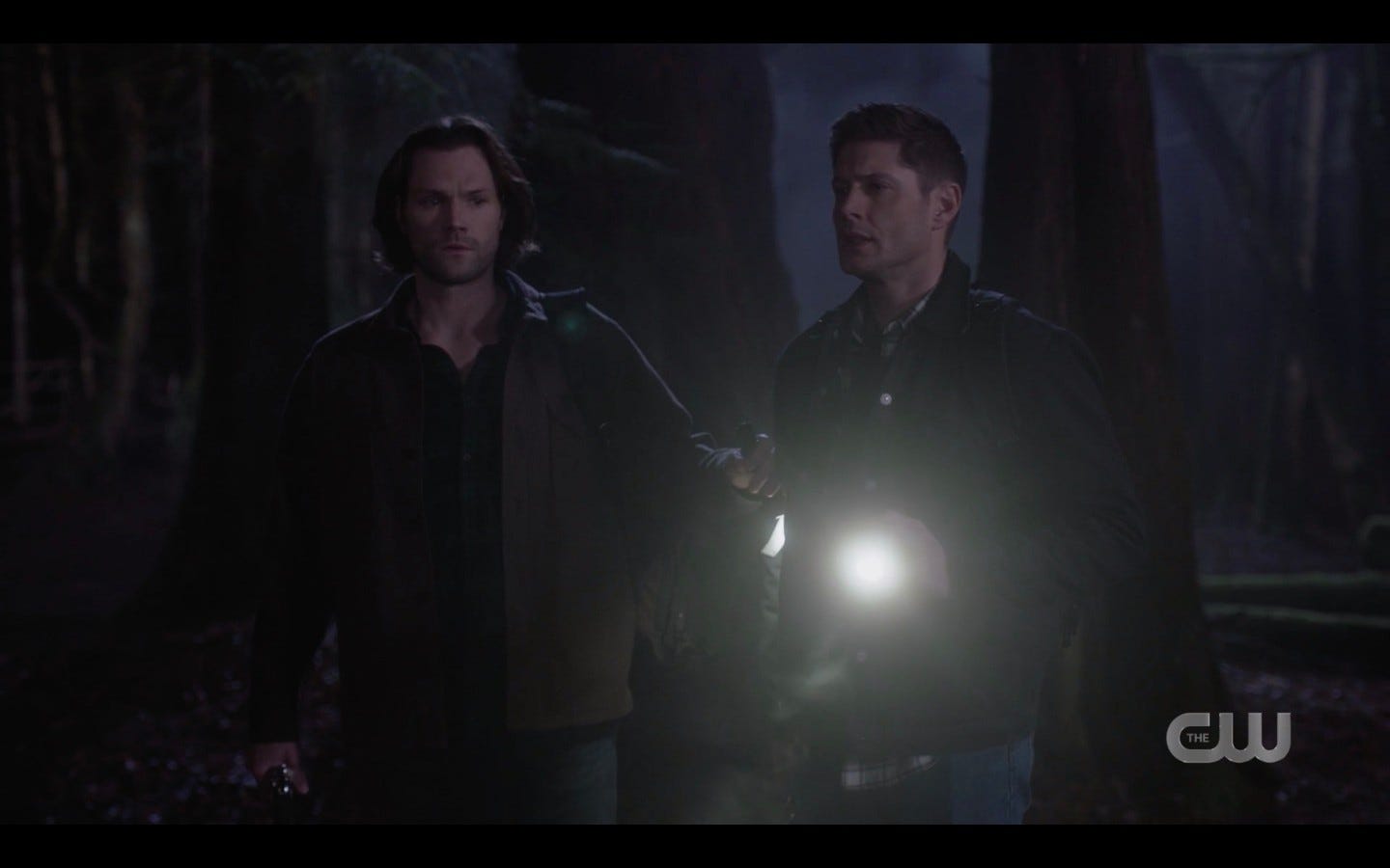 Dean Sam Winchester going into dark woods SPN 1416