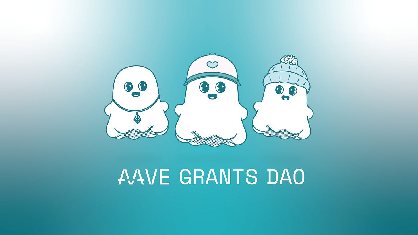 Image showing three friendly ghosts from Aave Grants DAO
