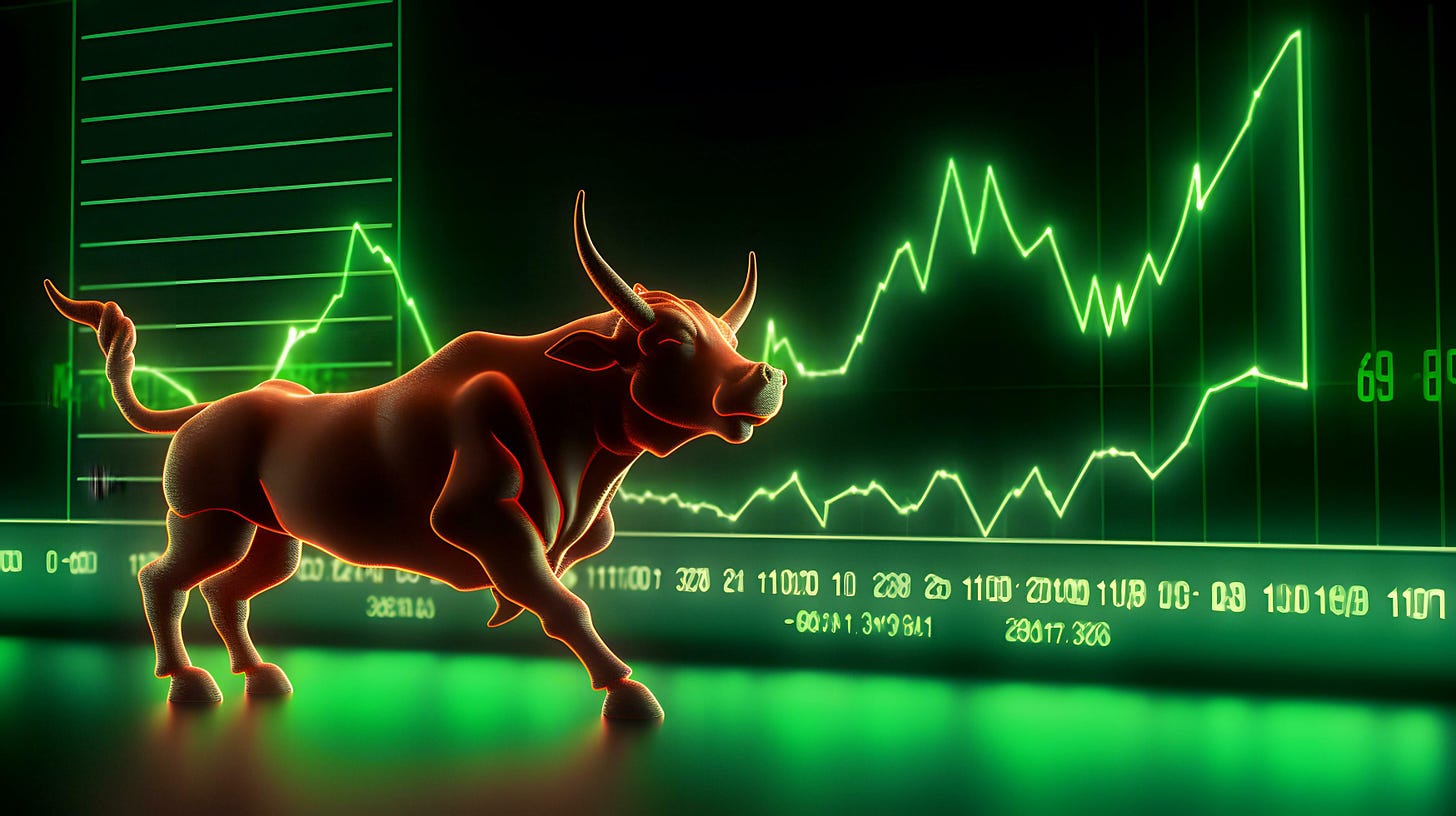 Bull with background of uptrend stock market. Concept of bullish market. AI  generated 25481738 Stock Photo at Vecteezy