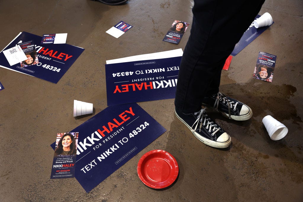Presidential Candidate Nikki Haley Campaigns In Iowa Ahead Of The State's Caucus Next MonthNEVADA, IOWA - DECEMBER 18: Guests wait to greet Republican presidential candidate former U.N. Ambassador Nikki Haley as she wraps up a campaign stop at the Nevada Fairgrounds on December 18, 2023 in Nevada, Iowa. Iowa Republicans will be the first to select their party's nominee for the 2024 presidential race when they go to caucus on January 15, 2024. (Photo by Scott Olson/Getty Images)