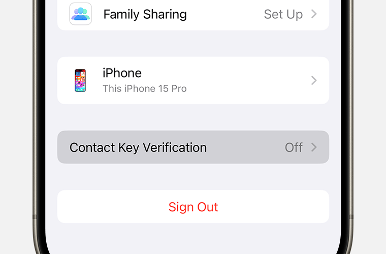 ios-17-iphone-15-pro-settings-apple-id-contact-key-verification-on-tap