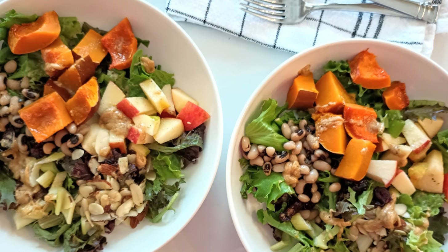 honeynut squash salad with black-eyed peas and apples.