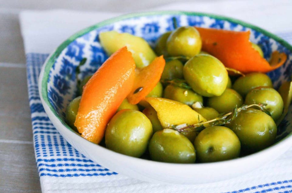 citrus marinated olives with thyme