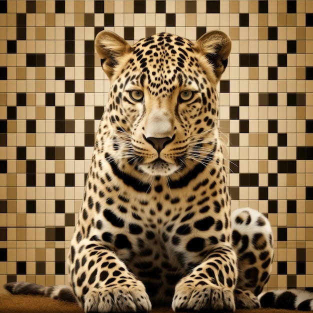 Pixelated Realism A Humorous Tableau Of A Leopard On Tiles | Premium  AI-generated image