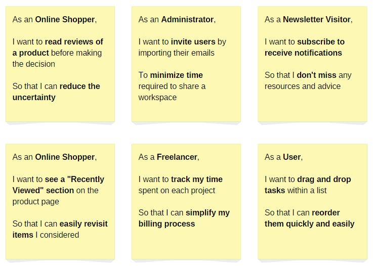 User Stories examples