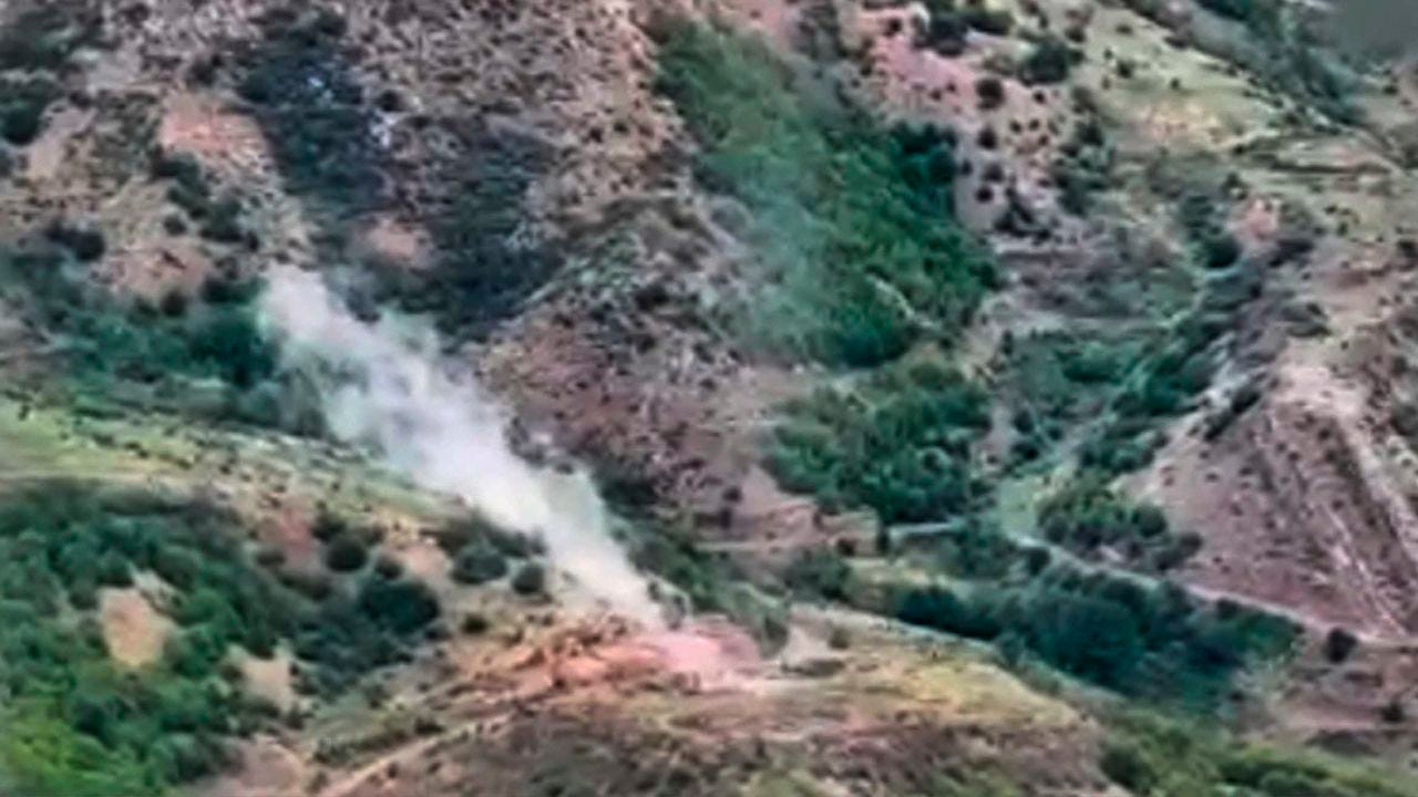 Smoke rises from an area in Nagorno-Karabakh, after Azerbaijan began what it called an "anti-terrorist operation" targeting Armenian military positions in the disputed region, on September 19, 2023.