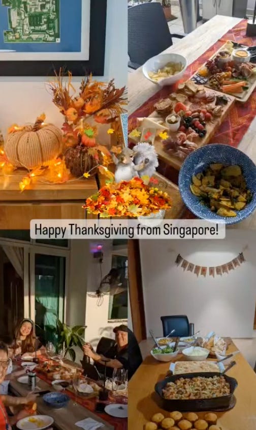 various photos of a thanksgiving celebration in Singapore