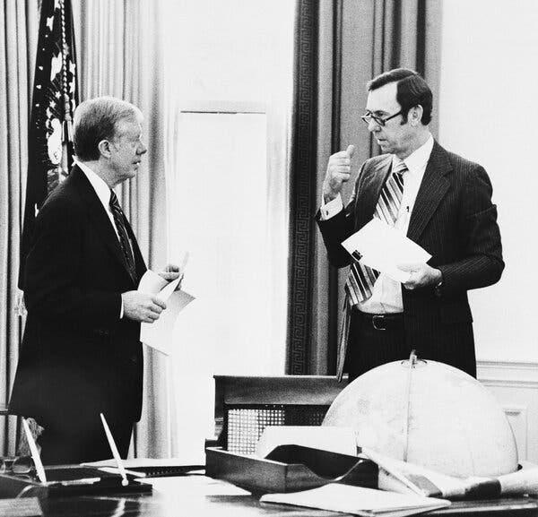 Mr. Carter, left, speaking to Gary Sick in the Oval Office.