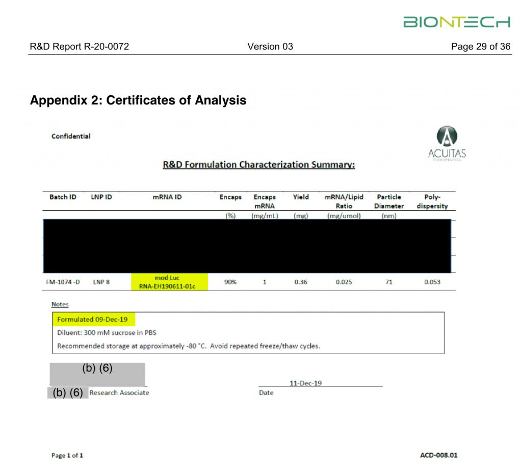 A BioNTech R-20-0072 számú kutatási és fejlesztési tanulmányi jelentés titkosítása megszűnt, o. 29