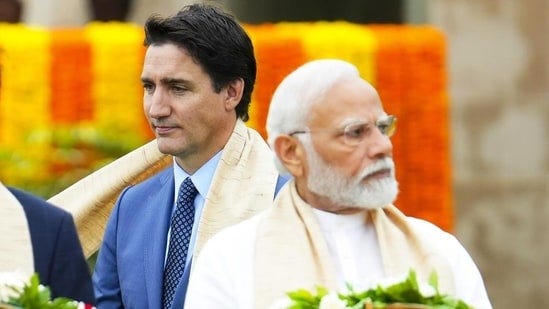 Prime Minister Narendra Modi and his Canadian counterpart Justin Trudeau at Rajghat in New Delhi during the G20 Summit earlier this month. (AP File Photo)